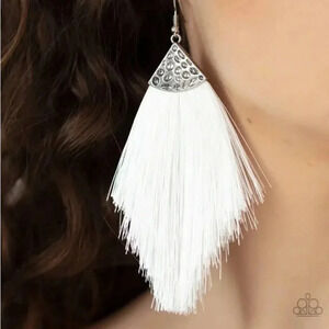 Paparazzi Tassel Tempo Silver & White Earrings